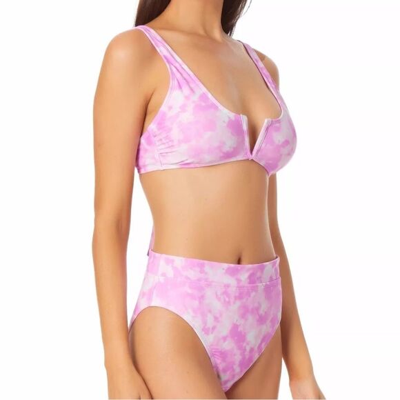 California Waves Bikini Set V-Wire Bralette High Waisted Pink Junior’s XL NWT - Picture 1 of 9